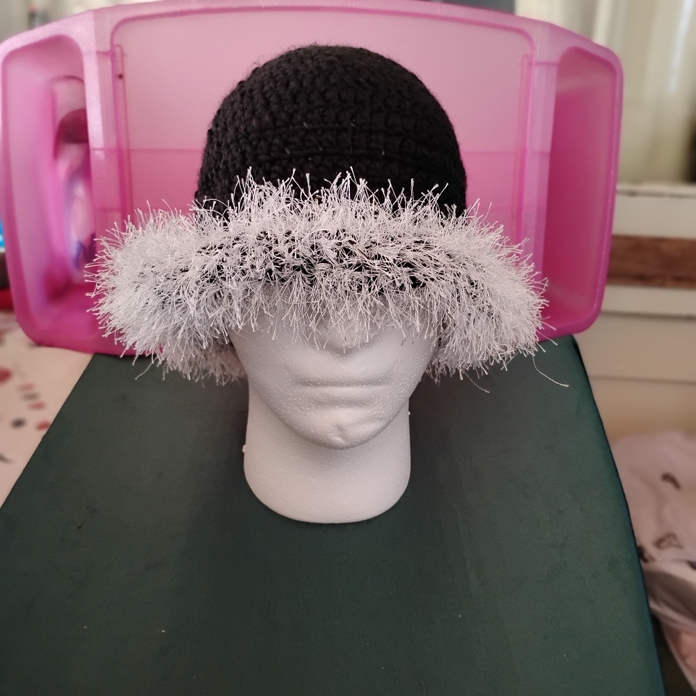 Handmade Crochet Black and White Women's Hat